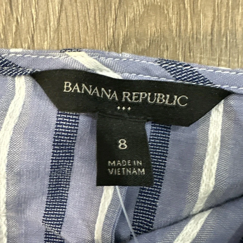 Banana Republic Womens Size 8 Blue‎ Striped Shirred Puff Sleeve Crop Blouse NWT